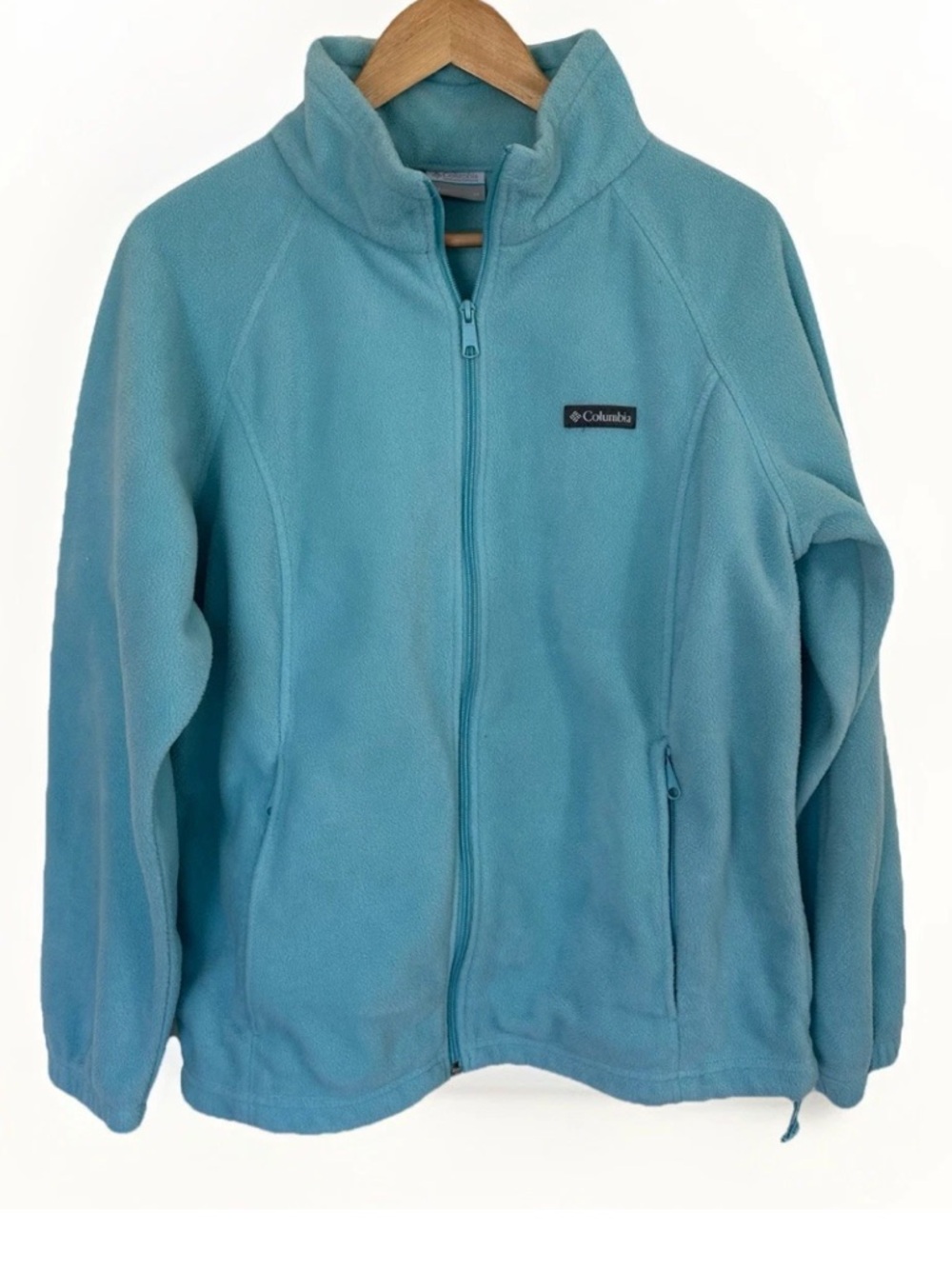 Columbia Aqua Blue Fleece Jacket 1X Full Zip Mock Neck Cozy Lightweight